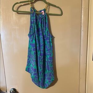 Lilly Pulitzer Asymmetrical Blue and Green Sleeveless silk halter top
